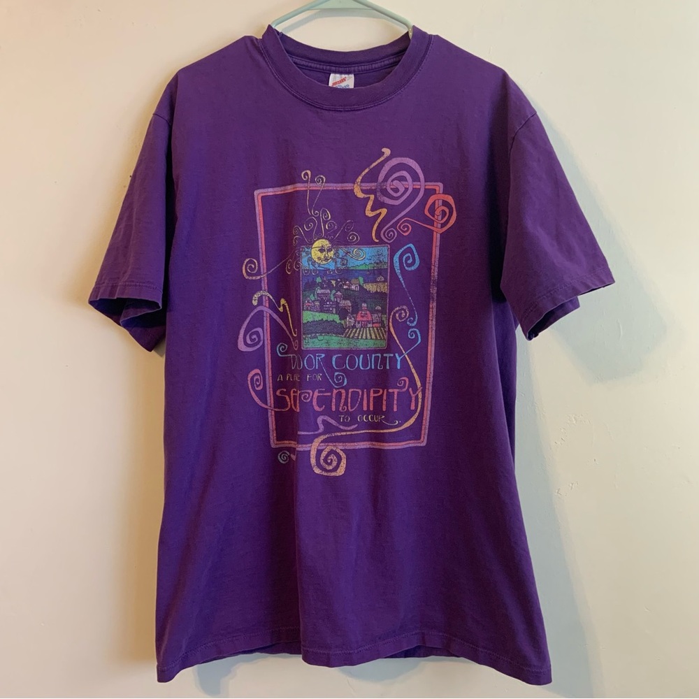 Vintage Door County Wisconsin Purple Short Sleeve T-Shirt Men’s L.